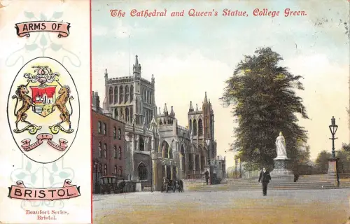 BR67403 Bristol the Cathedral and Queen Statue College Green Heraldic UK 14x9cm