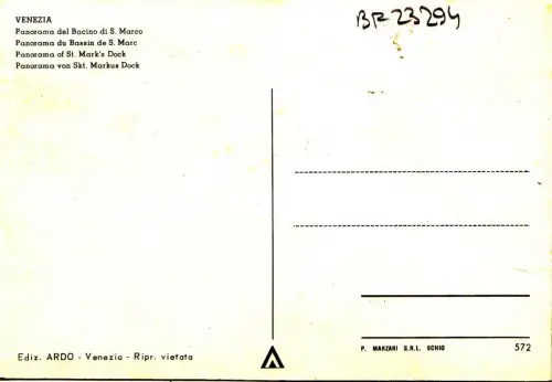 BF23294 venezia panorama del bacino di s marco italy front/back image