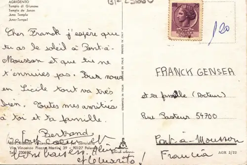 BF23660 agrigento tempio di giunone italy front/back image