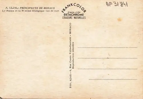BF31841 monaco le palais et la piscine plympiques france front/back image