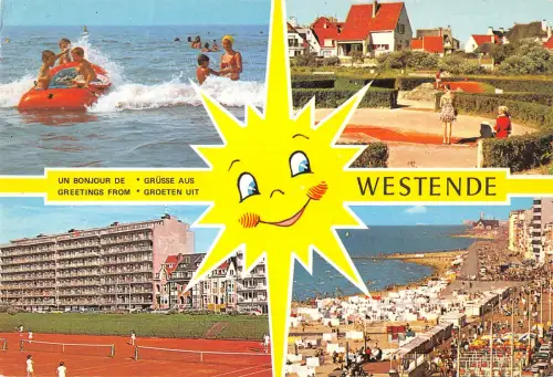 B110188 Belgien Grüße aus Westende, Tennisplatz Plage Minigolf Strand