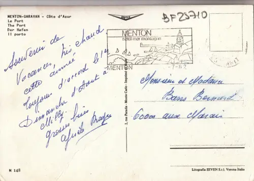 BF25710 menton garavan le port ship france front/back image