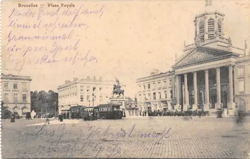 B106256 Belgien Bruxelles Place Royale Straßenbahn, Statue Denkmal Echtfoto UK