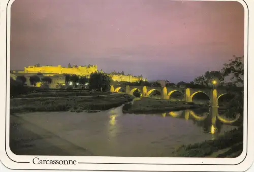 BF21927 carcassonne crepuscule sur le pont et la cite france front/back image