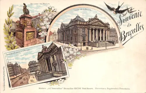 B93983 souvenir de bruxelles litho belgium palais de la bourse