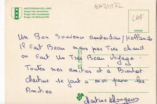 BF24172 amsterdam singgel met woonboten ship netherland front/back image