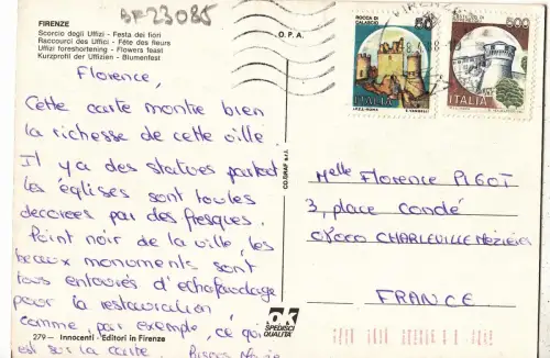 BF23085 firenze scorcio degli uffizi festa dei fiori italy front/back image