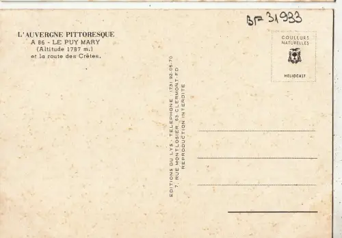 BF31933 le puy mary et la route des cretes france front/back image