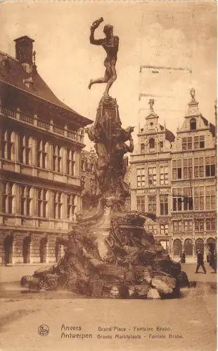 BF34707 anvers grand place fontaine brabo belgien front/back scan