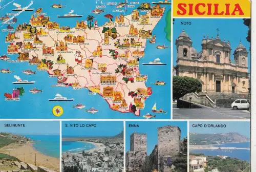 BF29049 sicilia multi views map italy front/back image