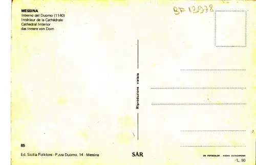 BF13978 messina interno del duomo italy front/back image