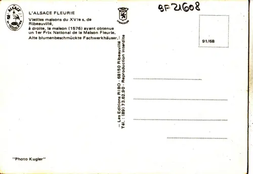 BF21608 l alsace fleurie vieilles maisonribeauville france front/back image