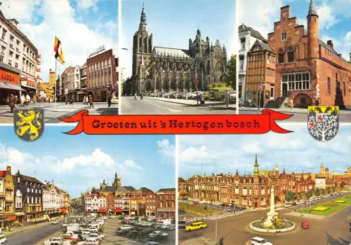 B109079 Niederlande Groeten uit's Hertogenbosch Kirche Rathaus Brunnenwagen