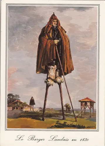 BF15857 la lande 40 vieille gravure le berger landais france front/back image