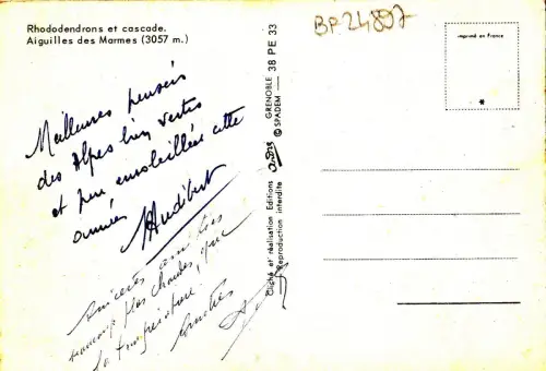 BF24897 aiguilles des marmes rhododendrons et cascade france front/back image