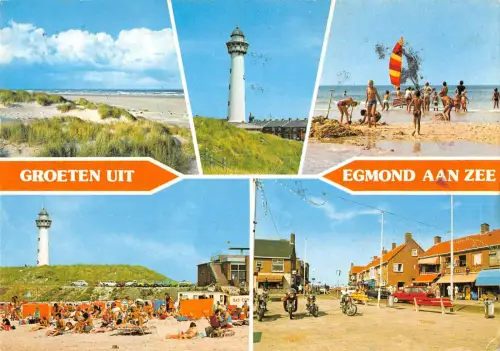B110689 Niederlande Groeten uit Egmond aan Zee, Leuchtturm Strandpromenade Plage