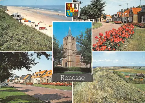 B110691 Niederlande Renesse Eglise, Kirche, Strandpromenade Häuser Panorama