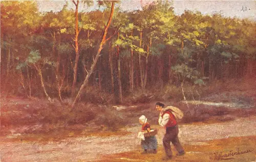 B94058 Niederlande Postkarte Gemälde Hafentypen Folklore Kostüme