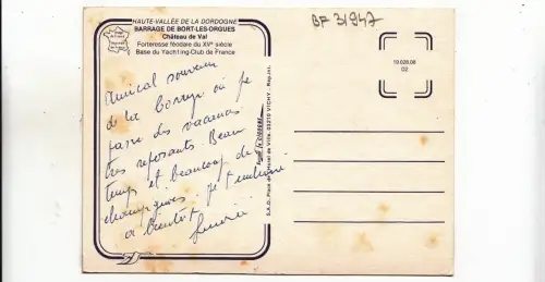 BF31947 barrage de bort les orgues chateau de val france front/back image