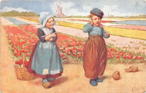 B93826 Gemälde AK Windmühle Mühle Kinder Blume Niederlande