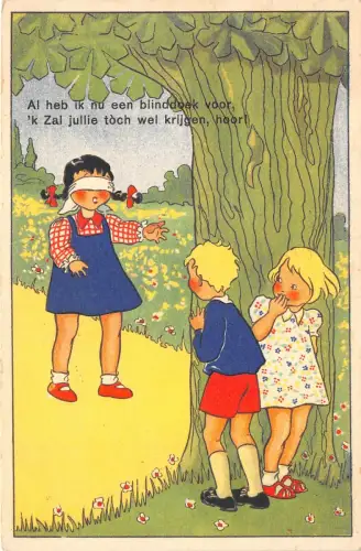 Lot128 Kinder spielen Versteck und krank Comic Postkarte Niederlande Comic