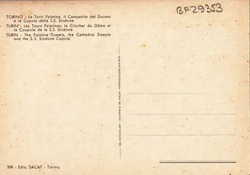 BF29353 le torri palartine il campanile del duom torino italy front/back image