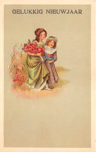 BG14655 Mädchen mit Blume Neujahr Gelukkig Nieuwjaar Niederlande