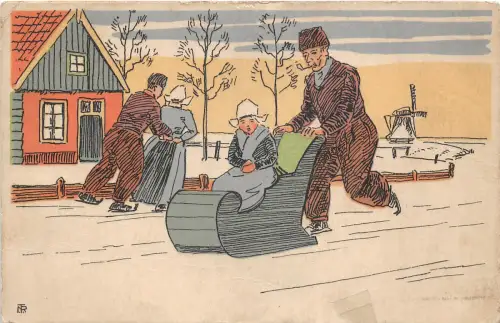 Lot161 Volendam Niederlande Winter Schlittschuh Malerei Party Windmühle