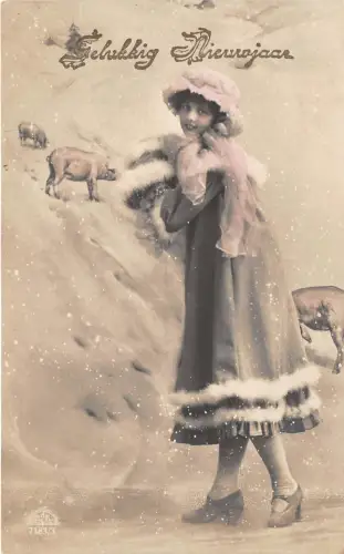 BG14678 Mädchen Schwein Neujahr Gelukkig Nieuwjaar Niederlande