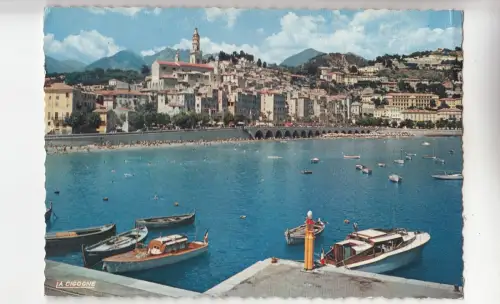 BF21809 menton la vielle ville le port et la plage france front/back image