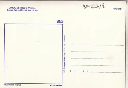 BF22418 limoges h v eglise saint michel des lions i france front/back image