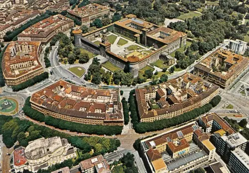 BF13516 milano castello sforzesco vista dall alto italy front/back image