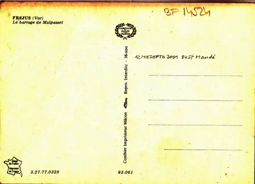 BF14524 frejus le barrage de malpasset france front/back image