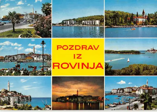 B109477 Kroatien Rovinj Multiviews Sonnenuntergang Hotel Boote Hafen Panorama