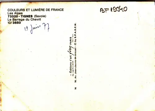 BF19540 tignes le barrage du chevril france front/back image
