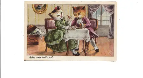 B81320 Abendessen Dates Paar Adie menschliche Haltung Katze Chat Vorder-/Rückseite Bild