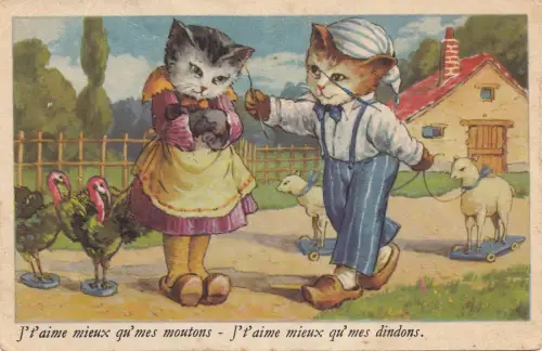 B81329 menschliche Einstellung Datierung schüchterne Katze Katze Chat Vorder-/Rückseite Bild