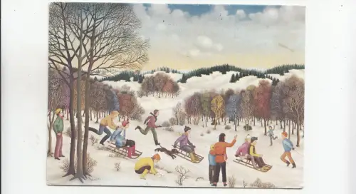 BF33440 Schlittenfahren von Ruth Augustin Deutschland Gemälde Kunst Vorder-/Rückbild