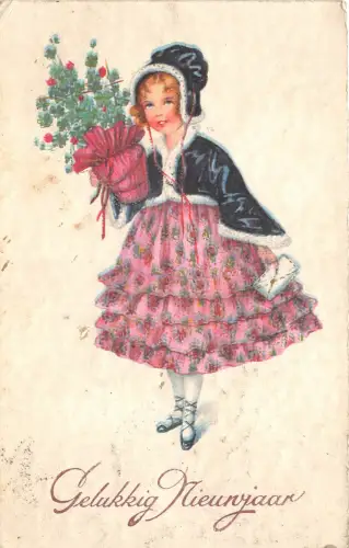 Lot267 nieuwjaar greetings nederlands girl with flower new year