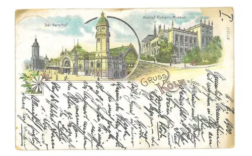 B82515 Köln Litho Bahnhof PPC Vorder Rückseite Bild