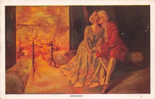 Lot339 funkelndes Paar in der Nähe eines Kamins Glamour UK