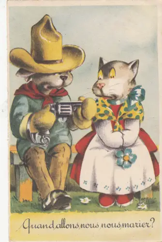 B80555 menschliche Haltung Western Paar Katze Vorder-/Rückseite Bild