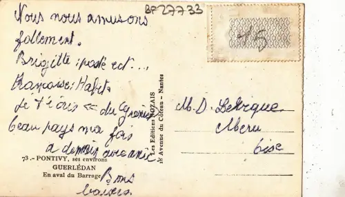 BF27733 guerledan en aval du barrage france front/back image