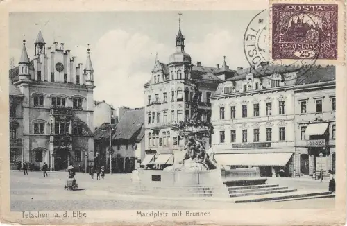 BT2461 Tetschen a d Elbe markplatz mit brunnen Tschechien