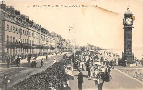 br109356 Parade und Uhrturm Weymouth Echtfoto UK