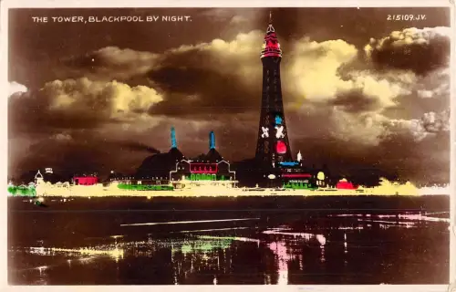 uk29554 the tower blackpool by night real photo uk