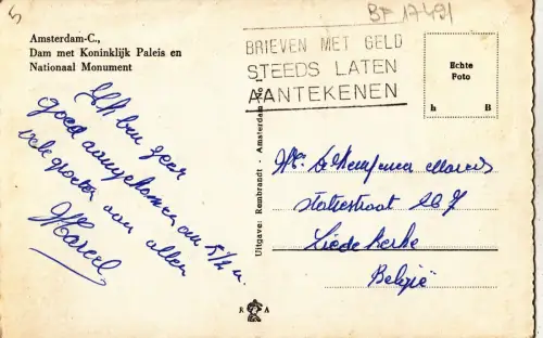 BF17491 amsterdam c dam met koniklijk netherland front/back image