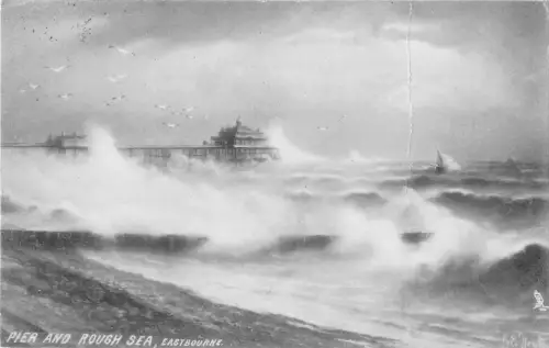 BR93716 Bundoran Pier and Rough Sea Eastbourne UK