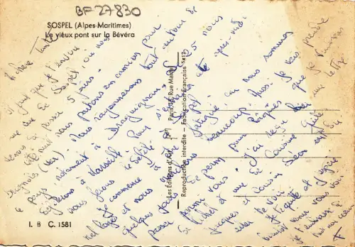 BF27830 sospel a m le vieux pont sur la bevera france front/back image