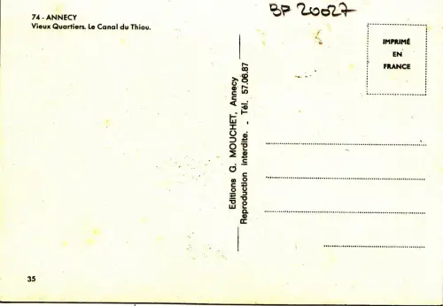 BF20027 annecy viueux quartiers le canal du thiou france front/back image